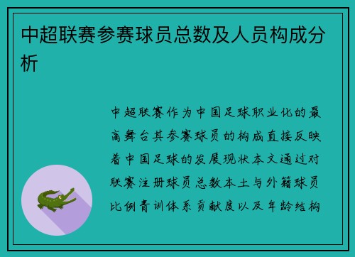中超联赛参赛球员总数及人员构成分析
